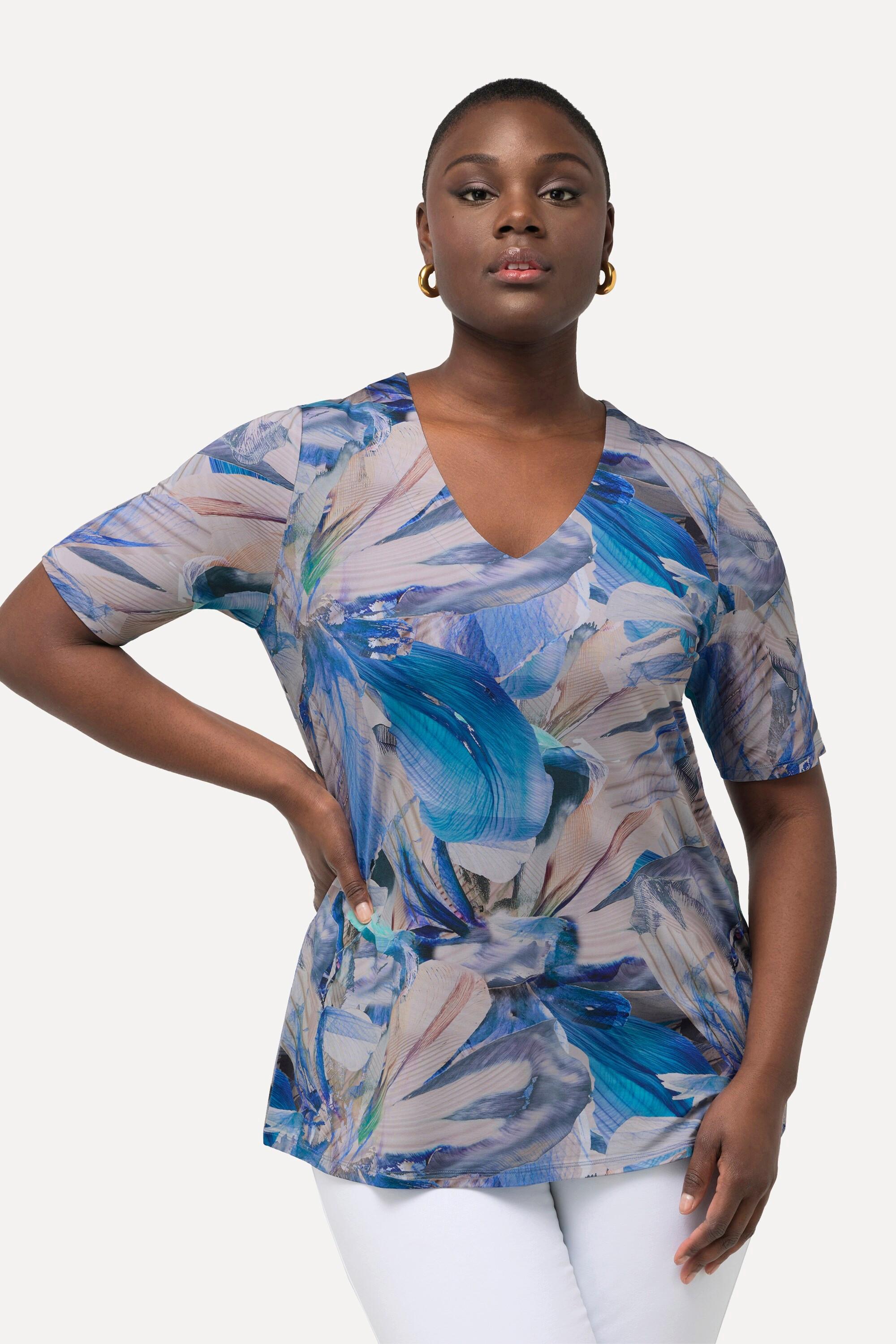 Ulla Popken Slinkyshirt A-Linie V-Ausschnitt Halbarm  