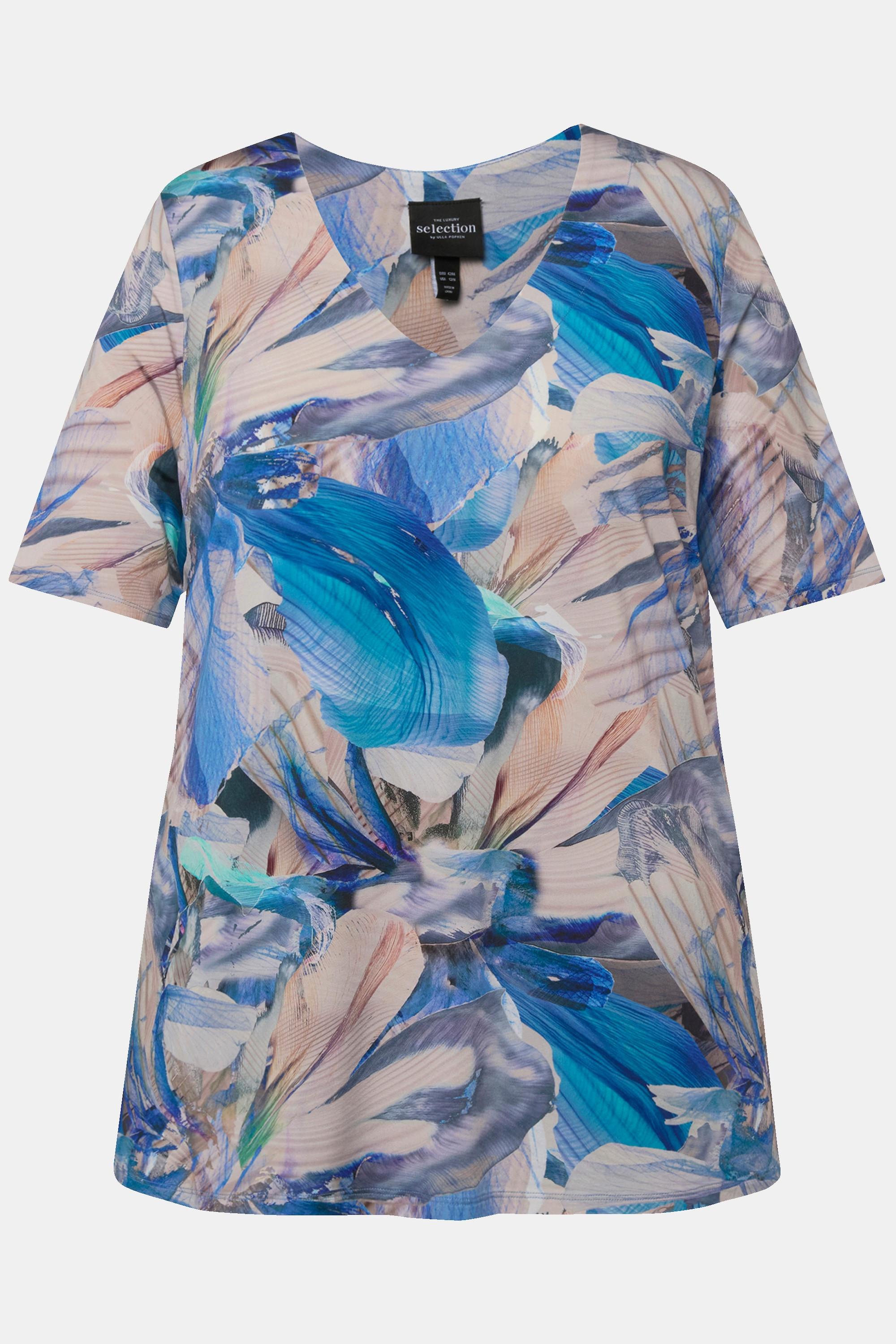 Ulla Popken Slinkyshirt A-Linie V-Ausschnitt Halbarm  