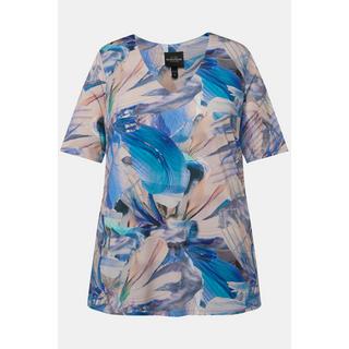 Ulla Popken  T-shirt en tissu fluide slinky, ligne A, col V et manches courtes 