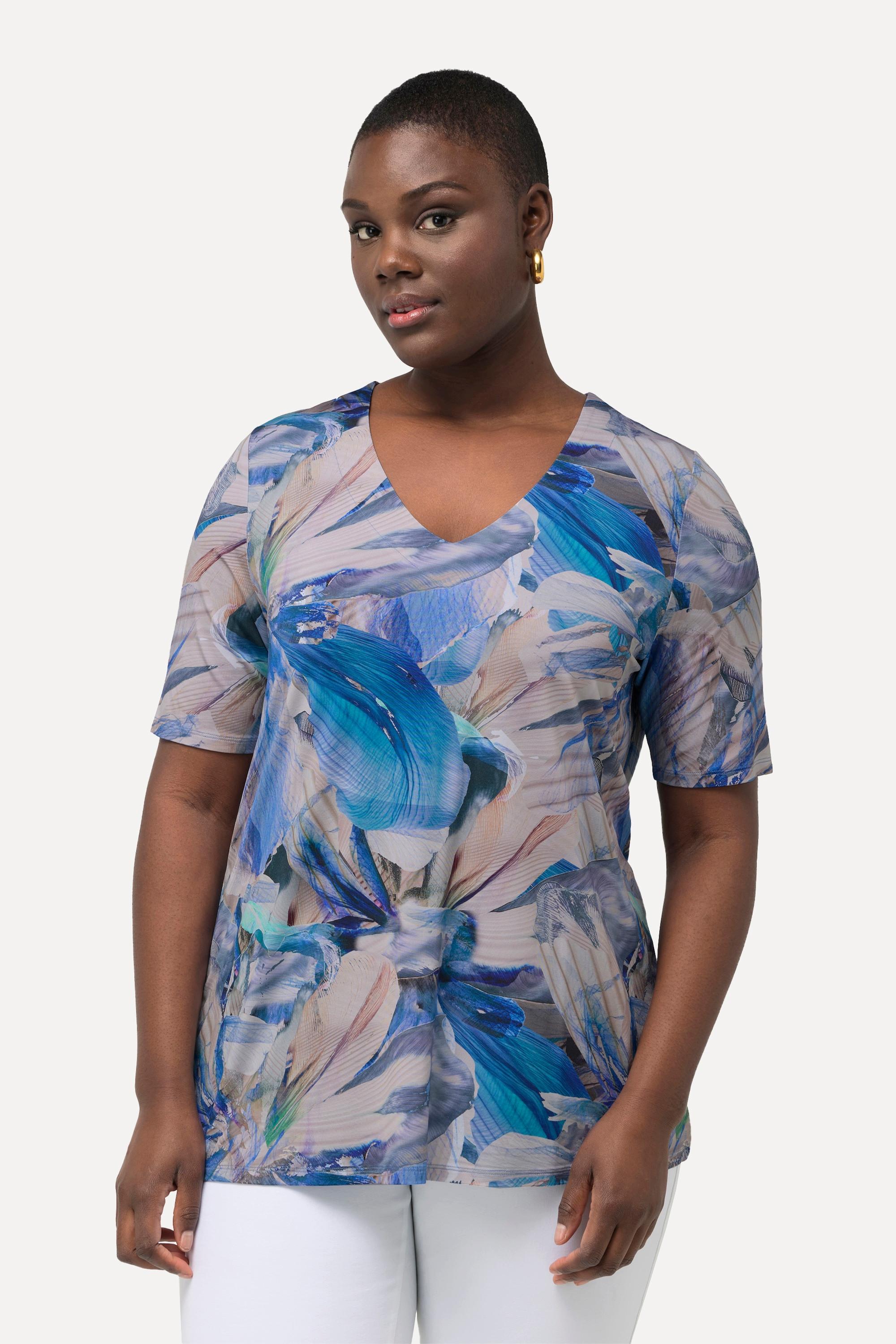 Ulla Popken Slinkyshirt A-Linie V-Ausschnitt Halbarm  