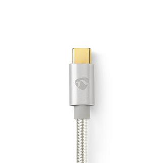 Nedis  Cavo USB | USB 2.0 | USB-C™ Maschio | USB-C™ Maschio | 100 W | 480 Mbps | Placcato oro | 1,00 m | Rotondo | Intrecciato / Nylon | Argento | Scatola con finestra coperta 