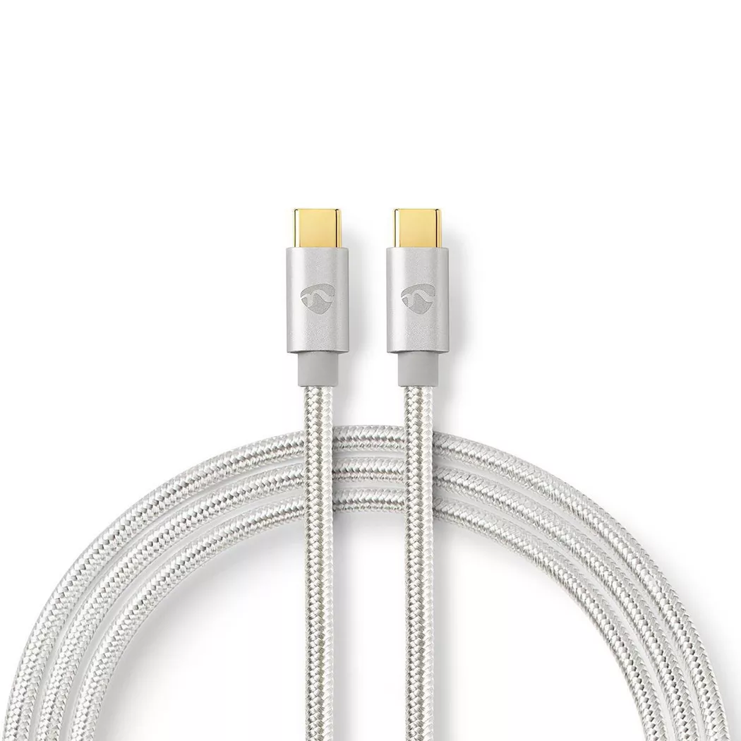 Nedis USB Cable | USB 2.0 | USB-C™ Male | USB-C™ Male | 100 W | 480 Mbps | Gold Plated | 1.00 m | Round | Braided / Nylon | Silver | Cover Window Box