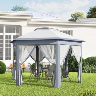 Northio Gartenpavillon Faltpavillon 4 x 4 m Pop-Up-Zelt Partyzelt inkl. Tragetasche 6 Seitenteile Doppeldach sechseckig Grau  