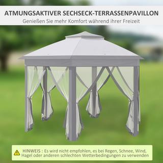 Northio Gartenpavillon Faltpavillon 4 x 4 m Pop-Up-Zelt Partyzelt inkl. Tragetasche 6 Seitenteile Doppeldach sechseckig Grau  