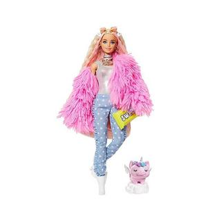 Barbie  Extra Puppe mit flauschiger rosa Jacke Blond 