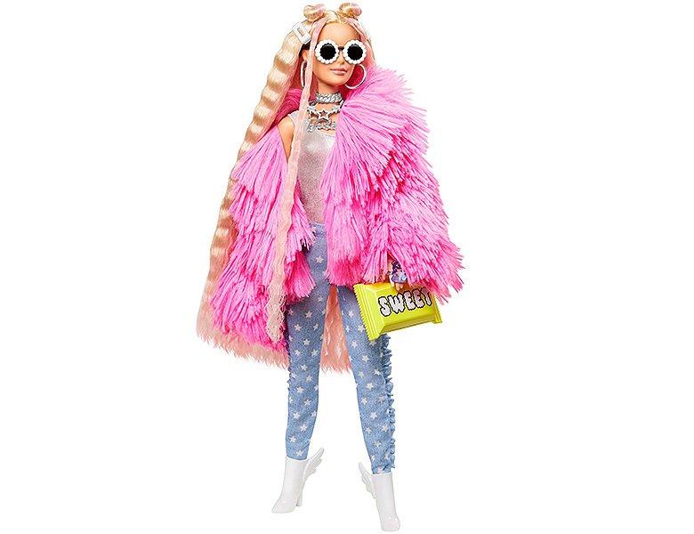 Barbie  Extra Puppe mit flauschiger rosa Jacke Blond 