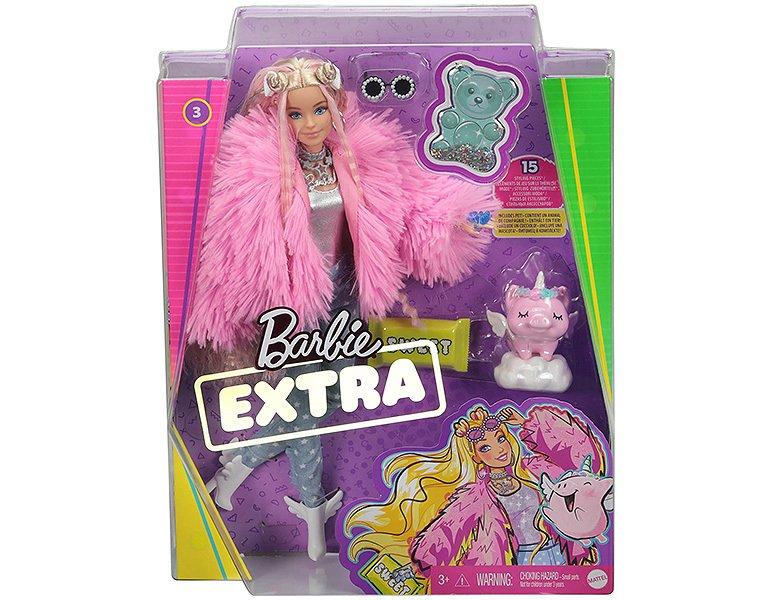 Barbie  Extra Puppe mit flauschiger rosa Jacke Blond 