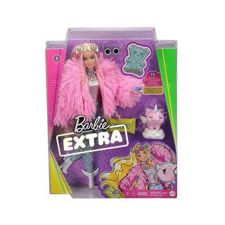 Barbie  Extra Puppe mit flauschiger rosa Jacke Blond 