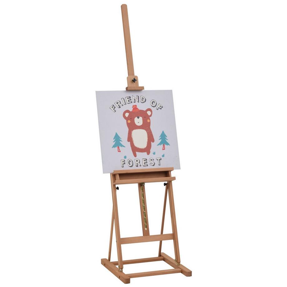 Staffelei Atelierstaffelei Aus Buchenholz, Höhen- Und Winkelverstellbar, Mit Ablagefach, Natur, 53X50,5X171-230Cm