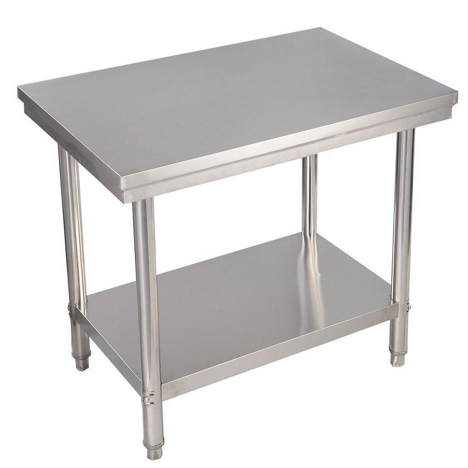 B2X  Edelstahl Küchentisch Arbeitstisch Gastro Tisch mit Zwischenbord 92x61x90cm 