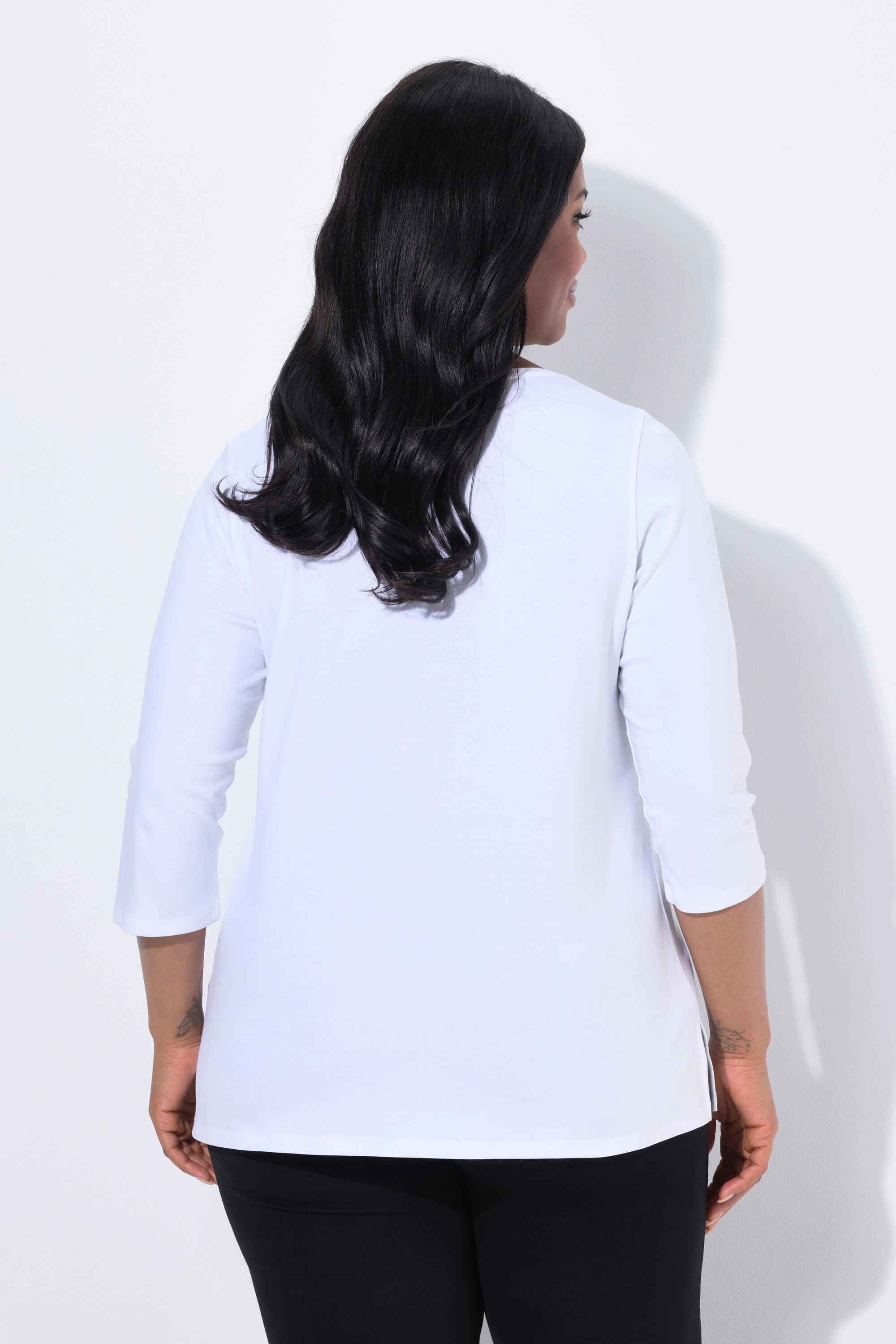 Ulla Popken Maglia Cotone Pima Linea A Pietre Decorative Maniche 3/4  