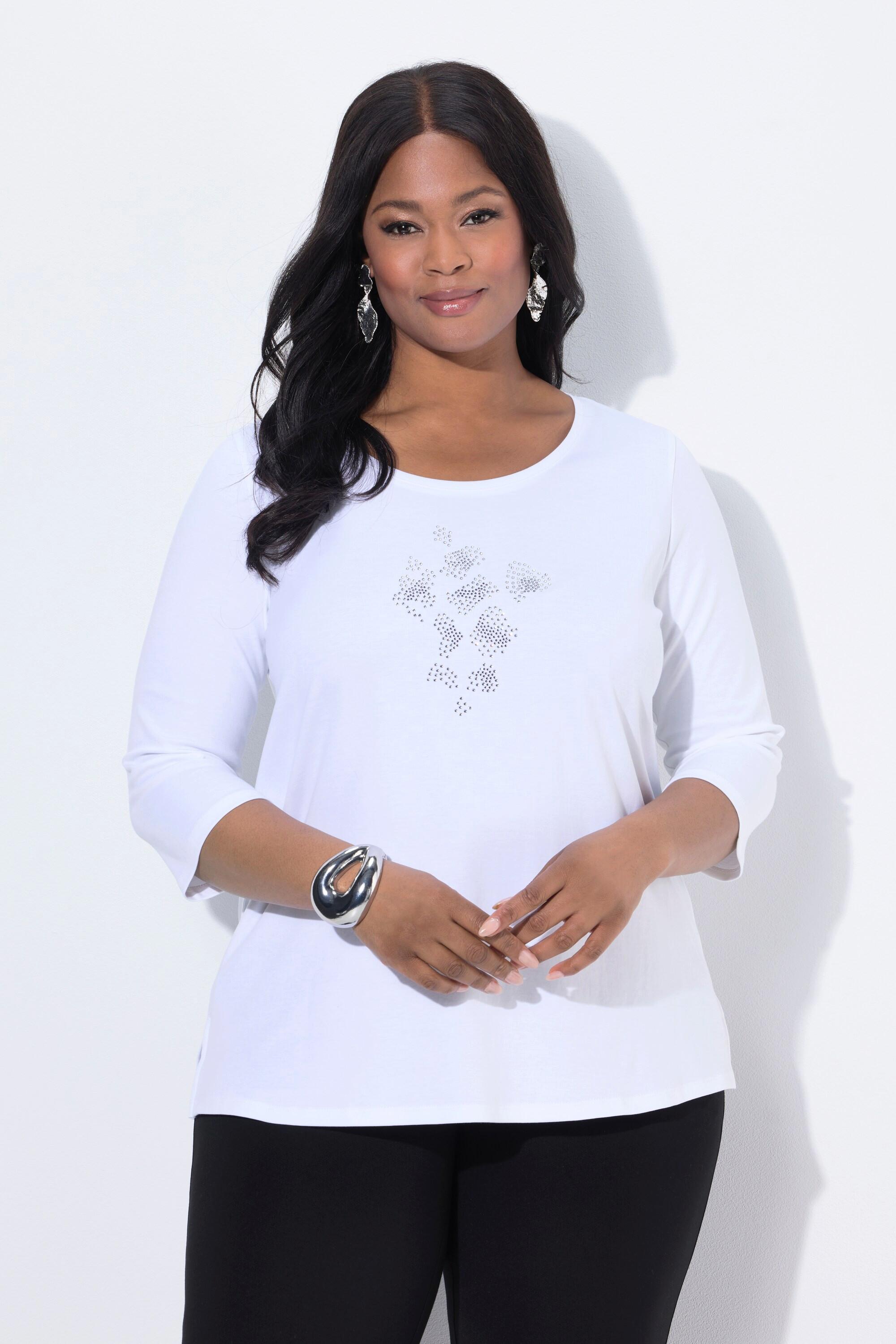 Ulla Popken Maglia Cotone Pima Linea A Pietre Decorative Maniche 3/4  