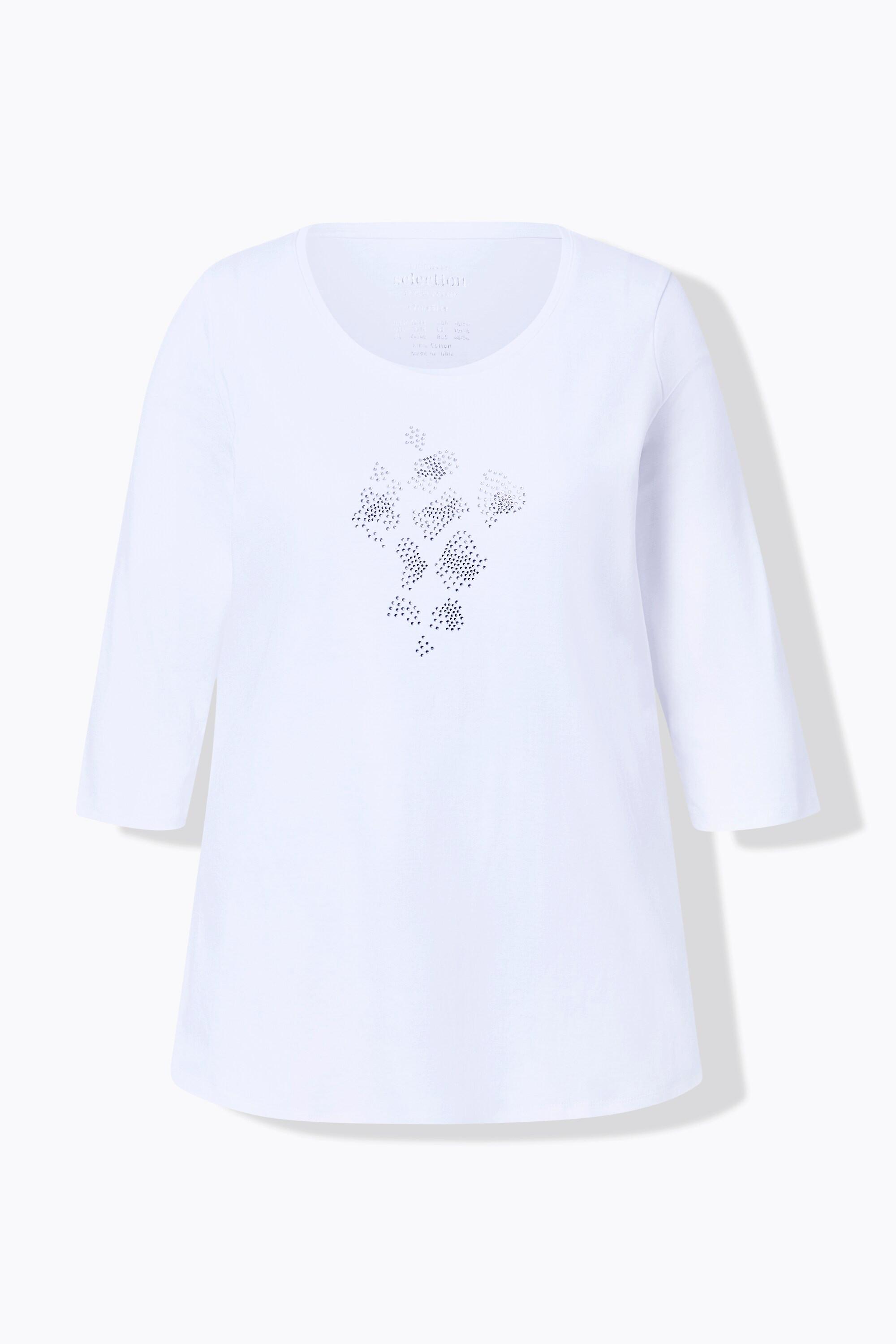 Ulla Popken Maglia Cotone Pima Linea A Pietre Decorative Maniche 3/4  