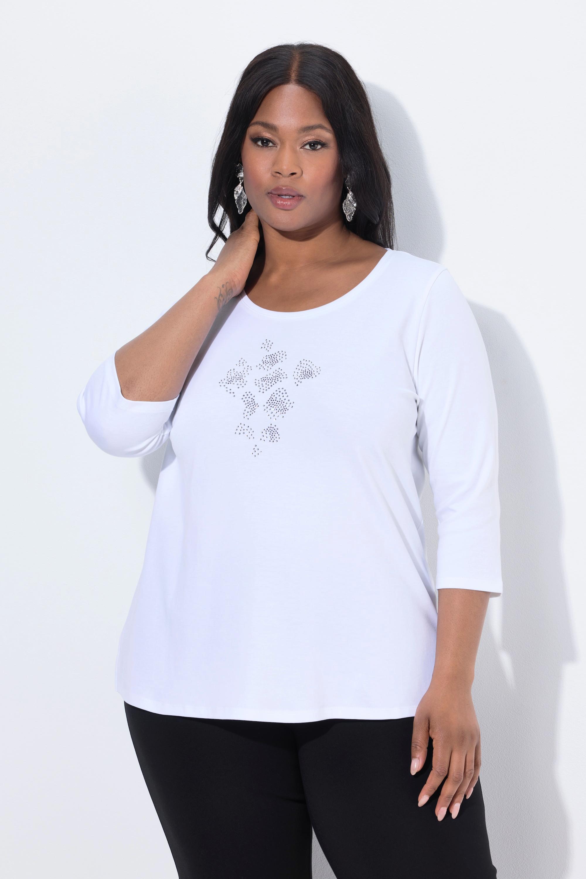 Ulla Popken Maglia Cotone Pima Linea A Pietre Decorative Maniche 3/4  