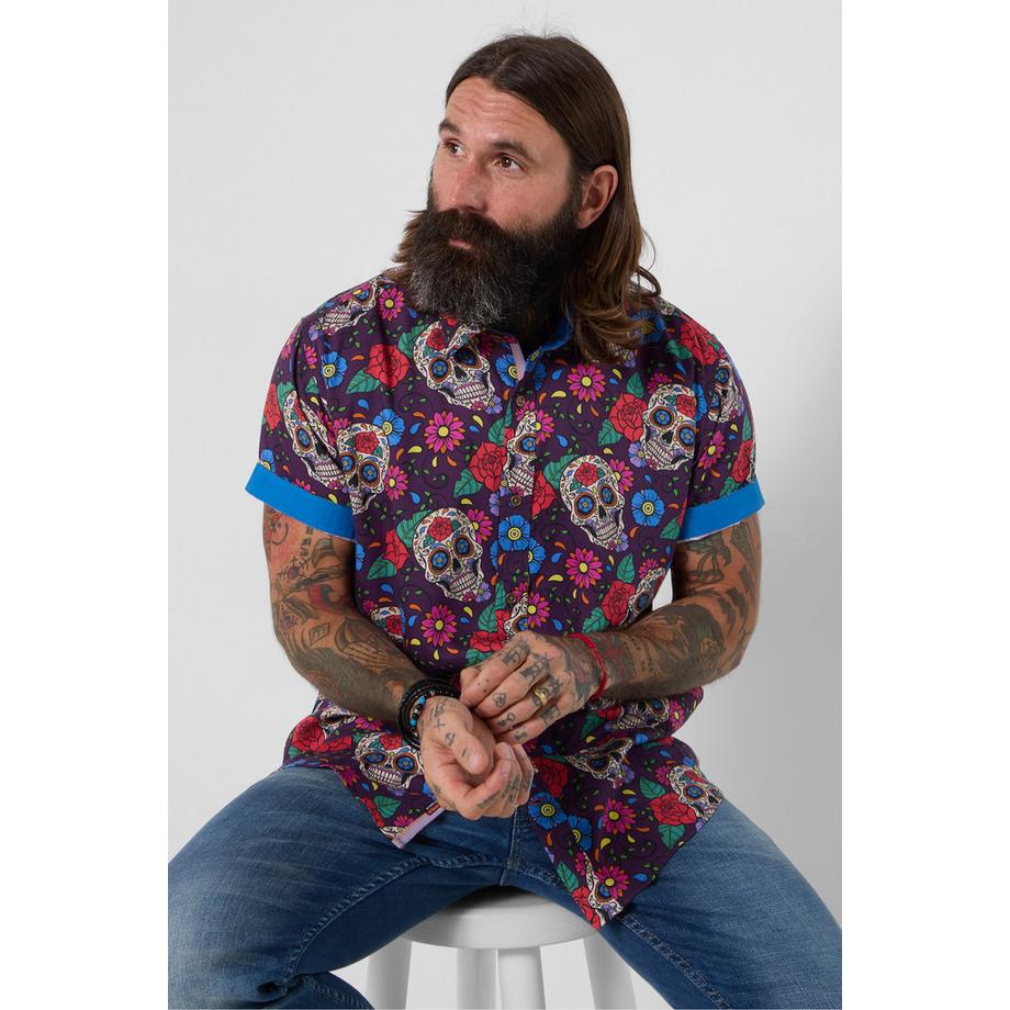 Joe Browns Chemise Manches Courtes Imprimé Crâne avec Finition Contrastée  