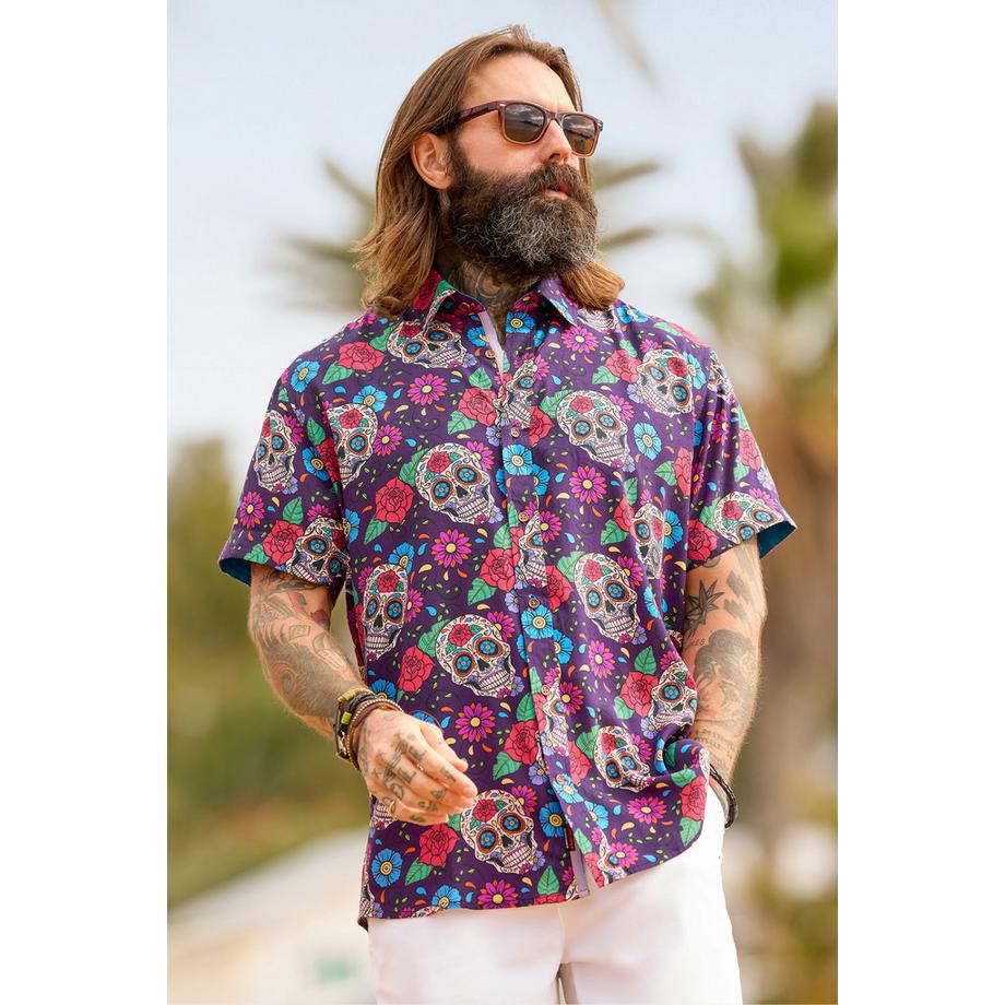 Hemd mit Totenkopf-Print und Kontrastdetails