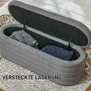 Northio Banc de lit pour chambre à coucher, avec espace de rangement, pieds en bois, haute stabilité, polaire peluche, capacité de charge 120 kg, 116 x 41 x 40,5 cm, gris clair  