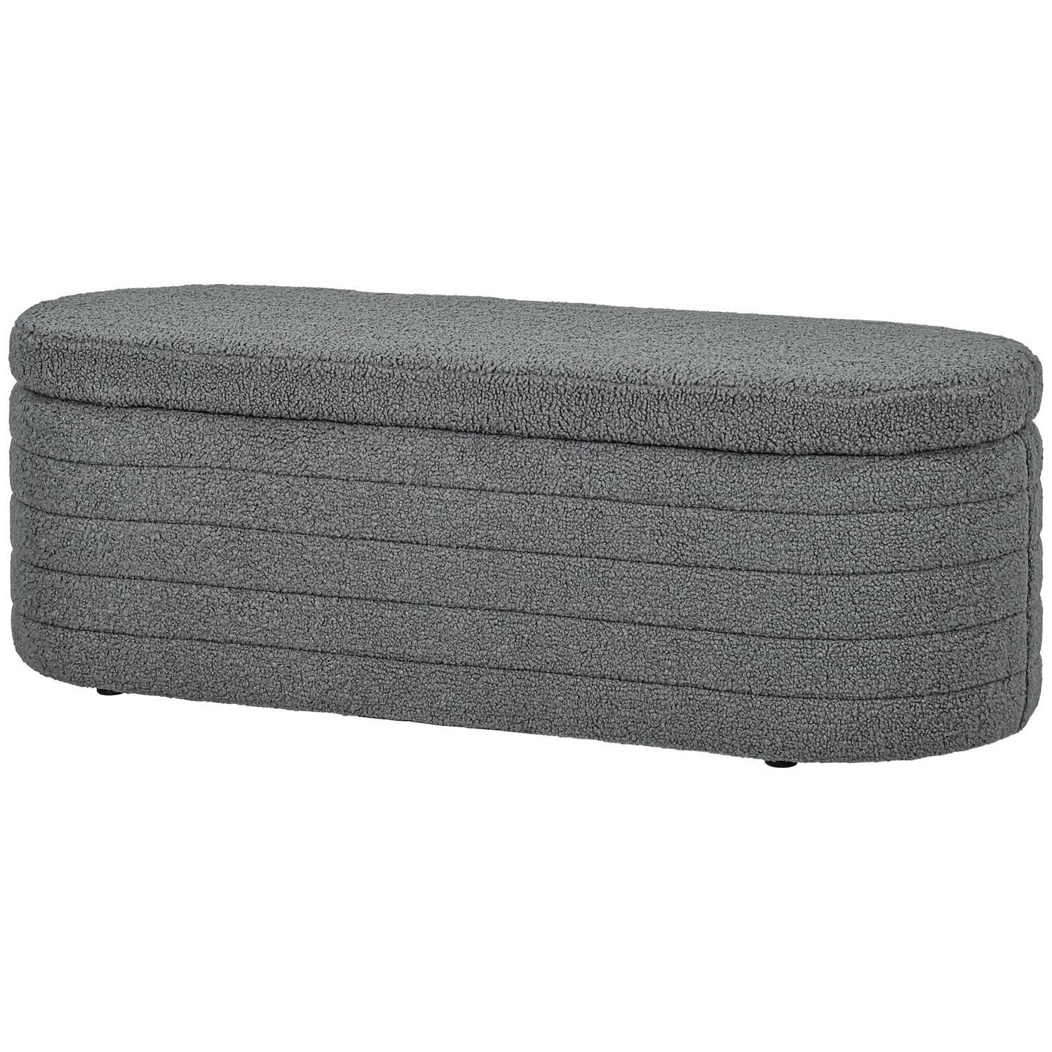 Northio Banc de lit pour chambre à coucher, avec espace de rangement, pieds en bois, haute stabilité, polaire peluche, capacité de charge 120 kg, 116 x 41 x 40,5 cm, gris clair  