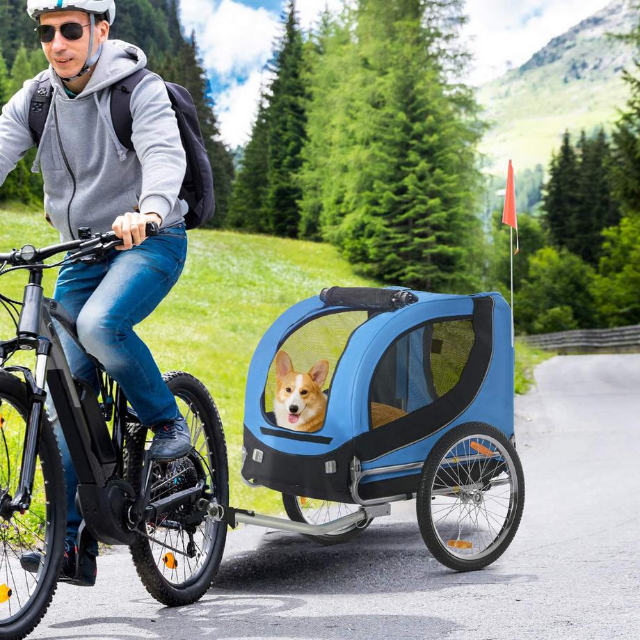 Northio  Hundeanhänger Fahrradanhänger Hundetransporter, Hunde Fahrrad Anhänger, Blau+Schwarz, 130X73X90Cm 