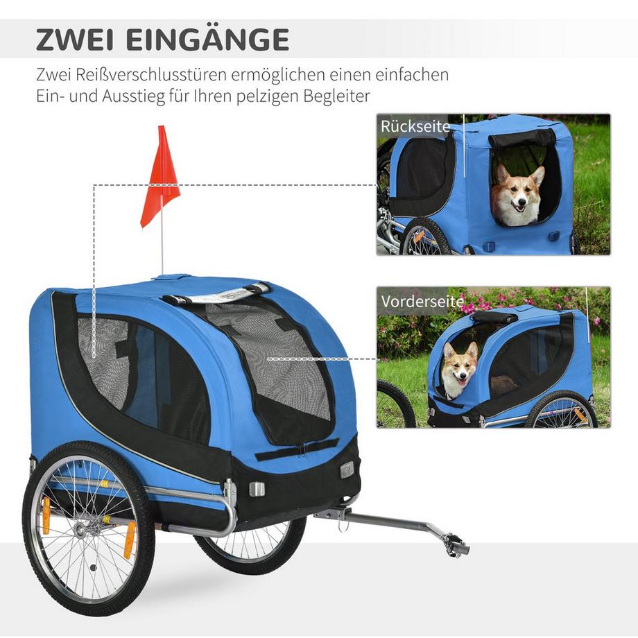 Northio  Hundeanhänger Fahrradanhänger Hundetransporter, Hunde Fahrrad Anhänger, Blau+Schwarz, 130X73X90Cm 
