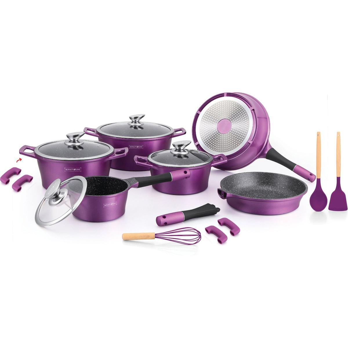 Royalty Line Casserole 14 pièces avec revêtement en marbre - Violet  