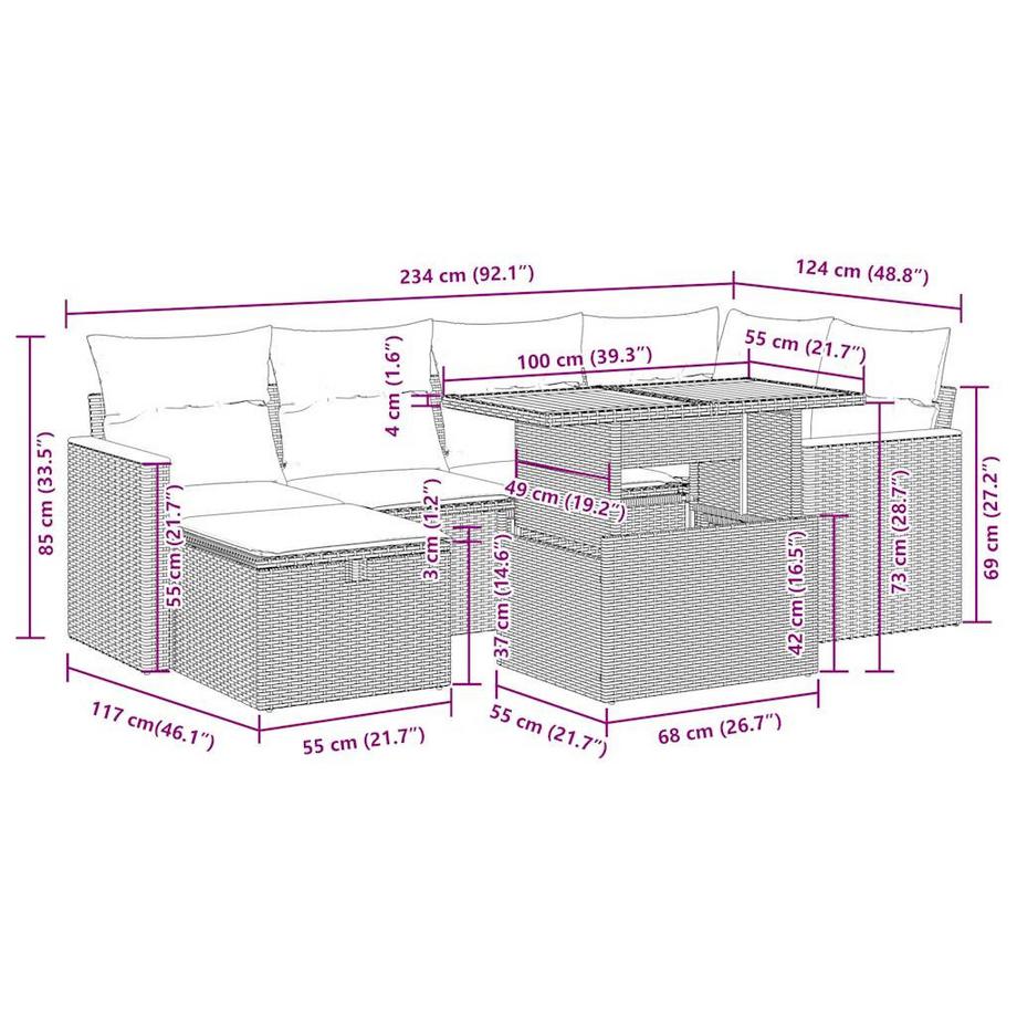 VidaXL Ensemble de canapés de jardin rotin synthétique  