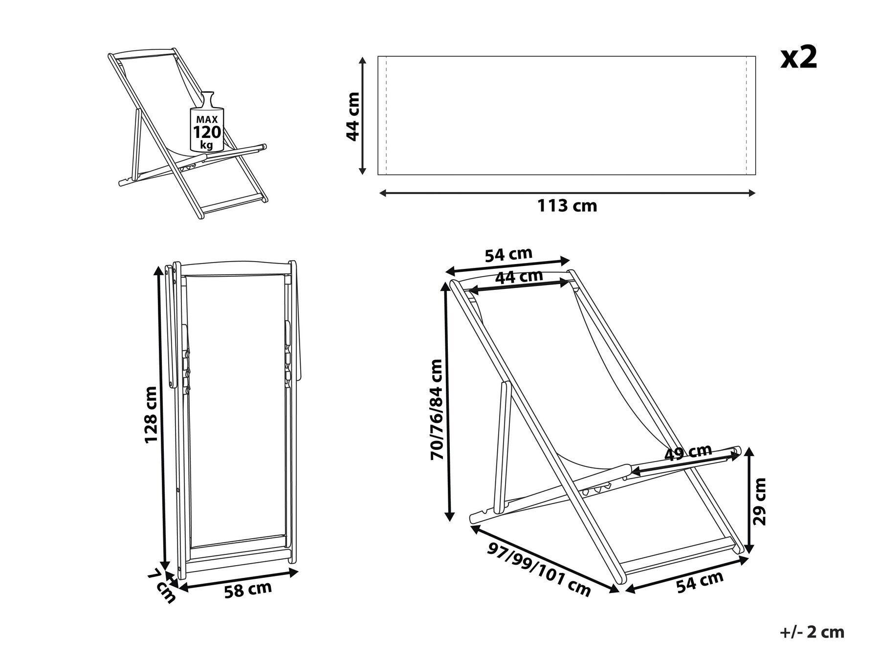 Beliani Klappbarer Liegestuhl aus Stoff Skandinavisch ANZIO  