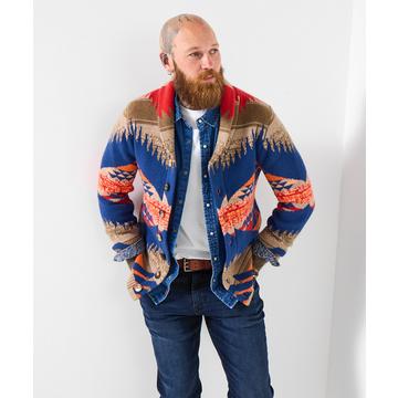 Strickjacke mit Schalkragen und wildem Aztekenmuster