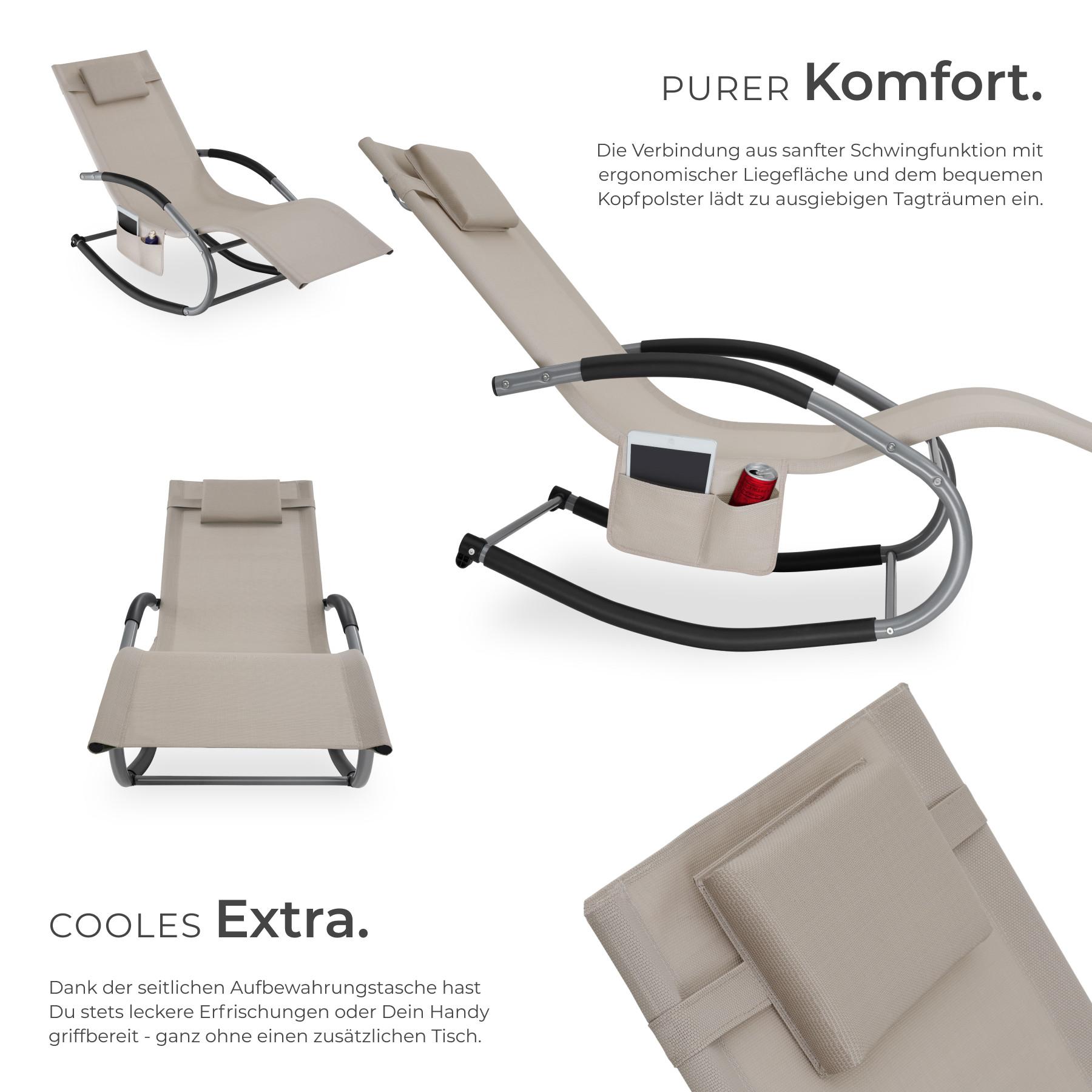 Tectake Gartenliege Taya ergonomisch, mit Komfort-Schwingbewegung geschwungene Armlehnen mit Schaumstoffpolsterung  