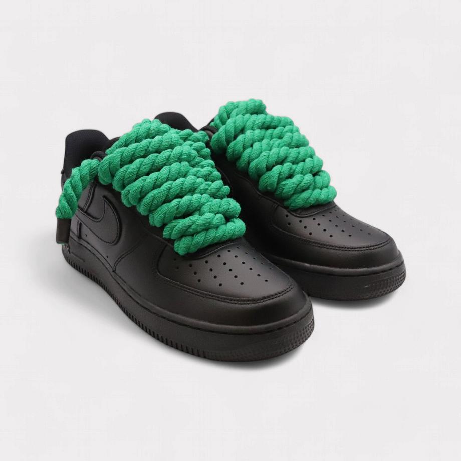 NIKE  Air Force 1 Black - Rope Lace Green 