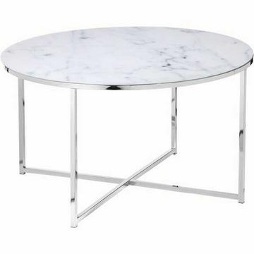 Table basse marbre blanc chromé rond 80x80
