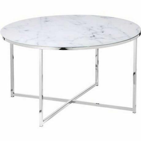 mutoni Table basse marbre blanc chromé rond 80x80  