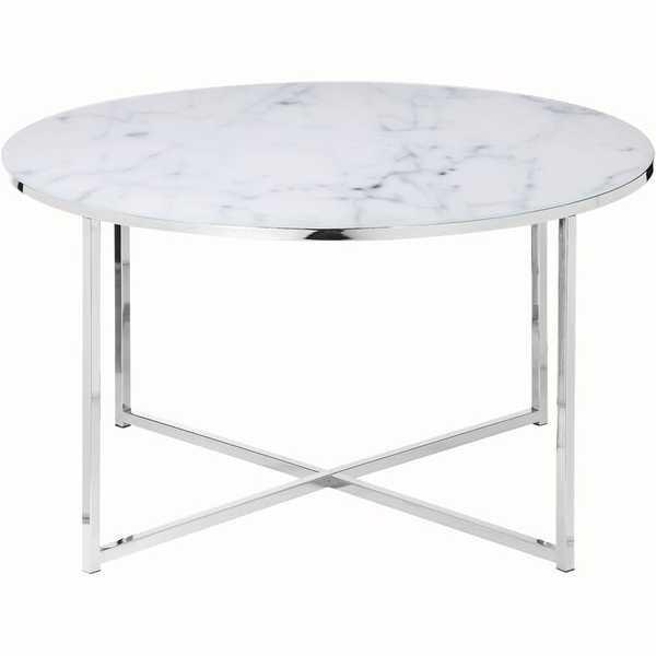 mutoni Table basse marbre blanc chromé rond 80x80  