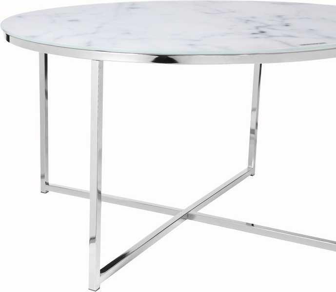 mutoni Table basse marbre blanc chromé rond 80x80  