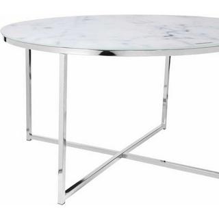 mutoni Table basse marbre blanc chromé rond 80x80  