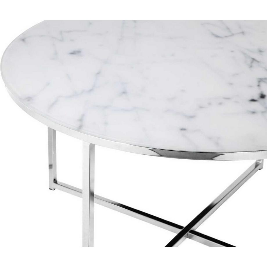 mutoni Table basse marbre blanc chrome ronde 80x80  