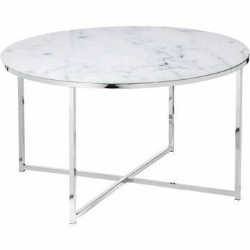 Table basse marbre blanc chrome ronde 80x80