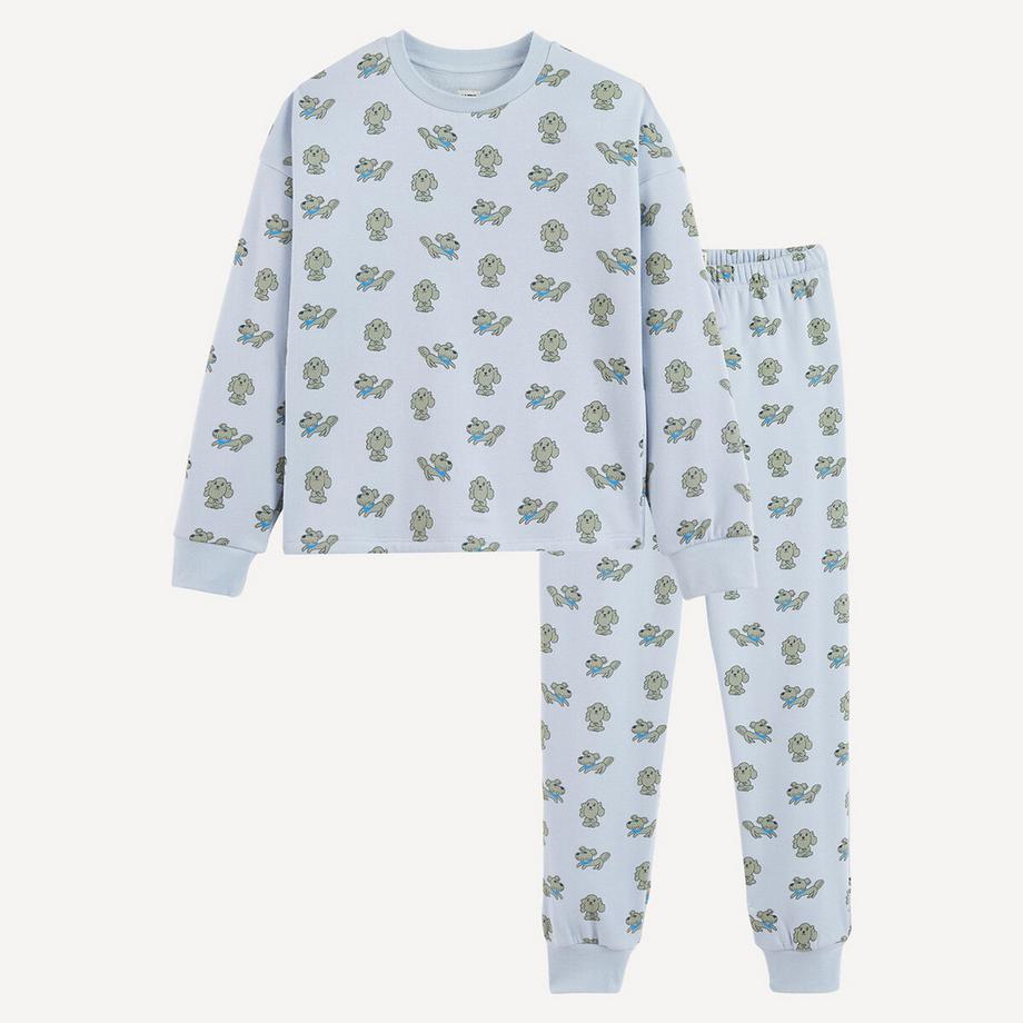 Pyjama aus Sweatstoff mit kuschelig angerauter Innenseite und Hundeprint