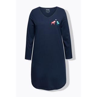 Ulla Popken  Chemise de nuit en coton bio, col rond et manches longues, imprimé chevaux 