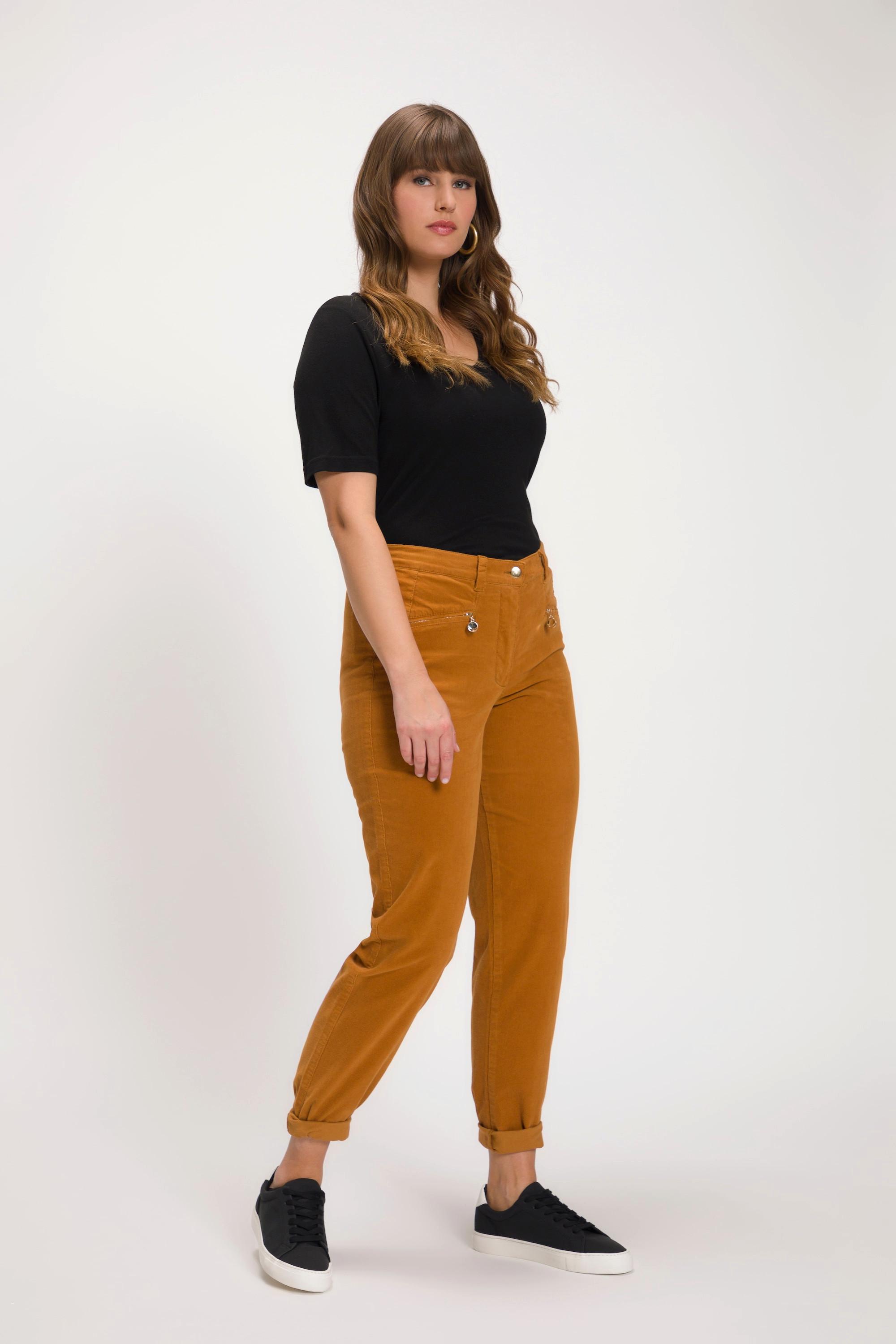 Ulla Popken  Pantalon en velours côtelé Mony, taille confortable, poches zippées 