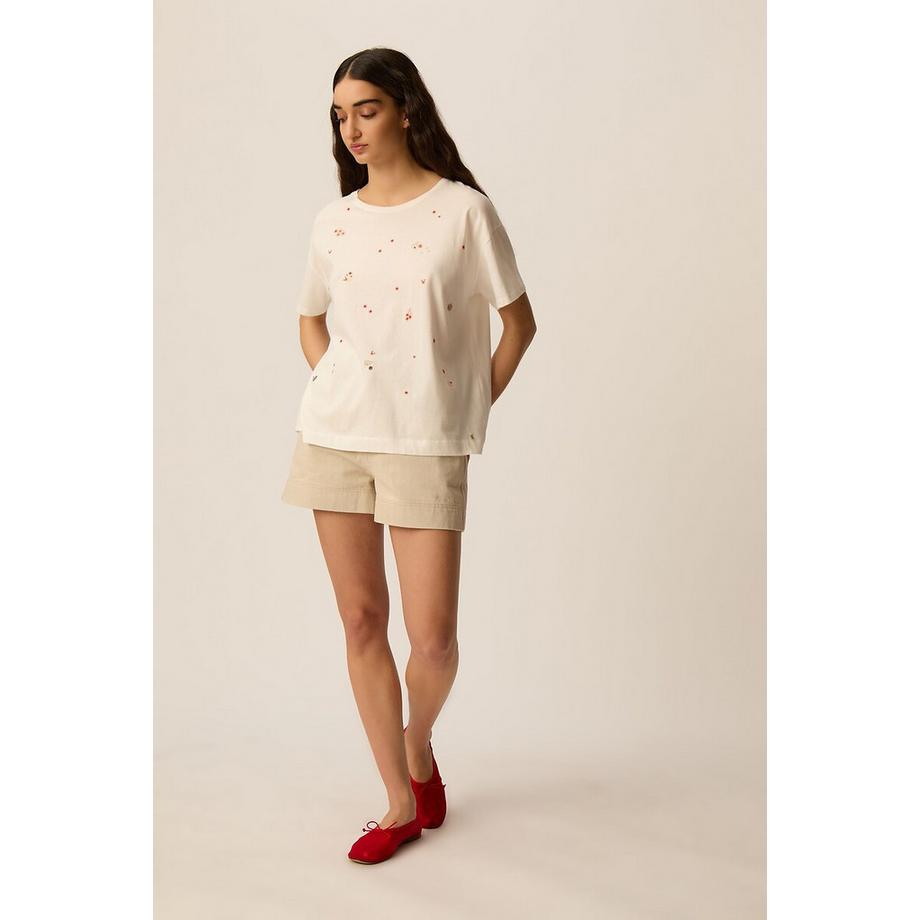 Des Petits Hauts Ilia T-Shirt Ricamata Maniche Corte  