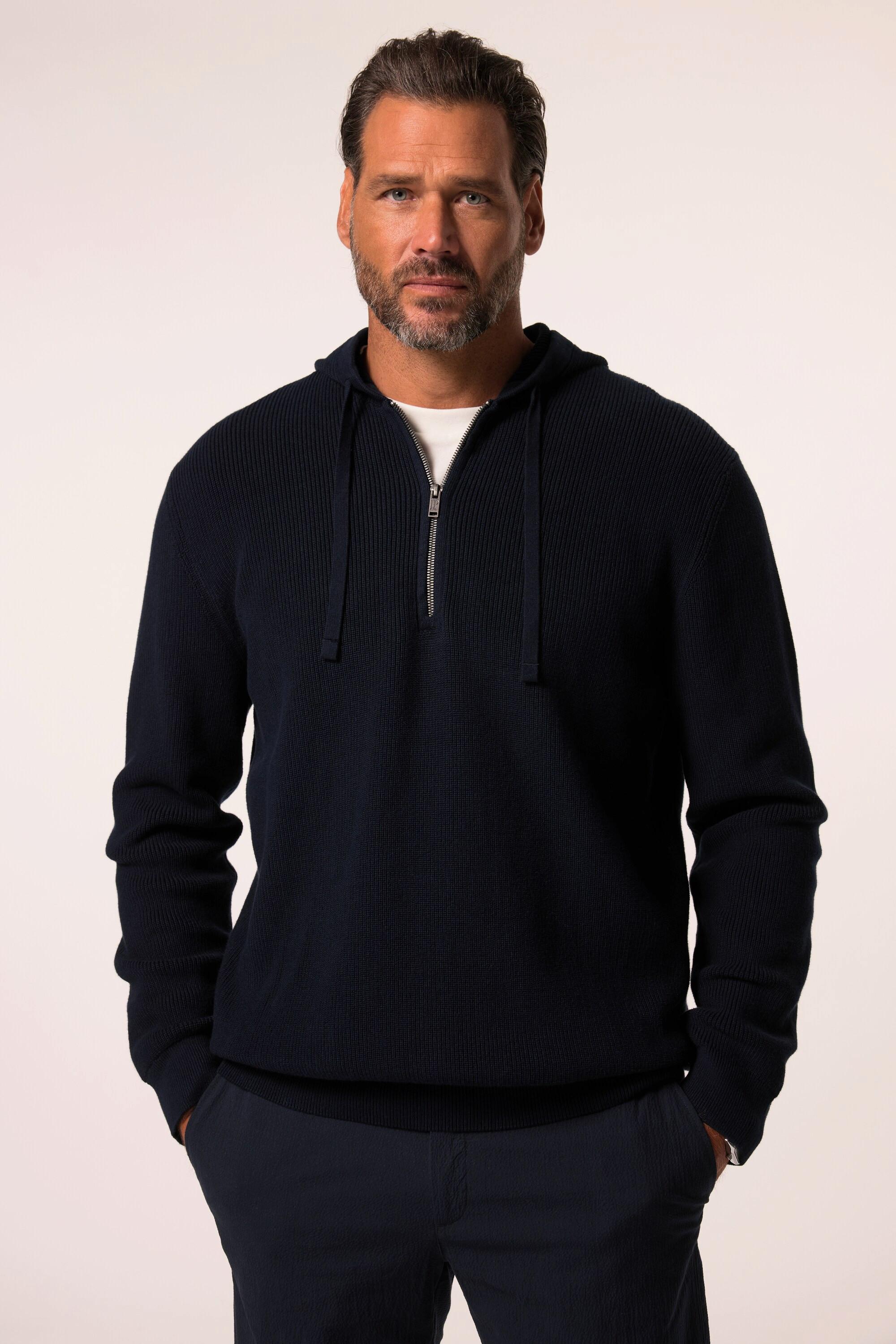 JP1880 Sweat-shirt en maille côtelée capuche avec fermeture zippée  