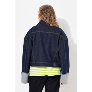 Ulla Popken  Veste en jean stretch, manches avec revers et col chemise 