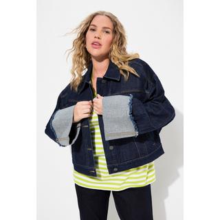 Ulla Popken  Veste en jean stretch, manches avec revers et col chemise 