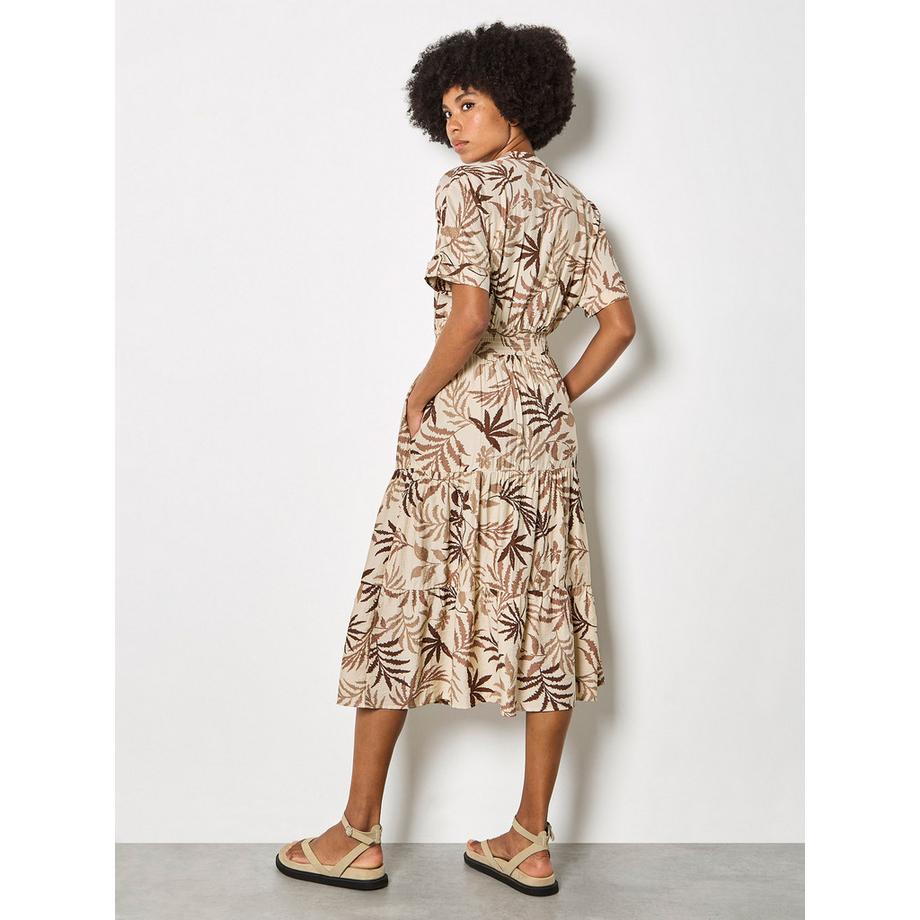 APRICOT Robe Midi Motif Feuilles Tropicales Fermeture Eclair  