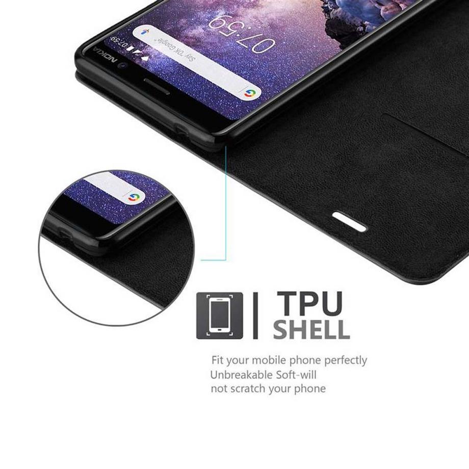 Cadorabo  Cadorabo Hülle kompatibel mit Nokia 7 PLUS - Schutzhülle mit Magnetverschluss, Standfunktion und Kartenfach 