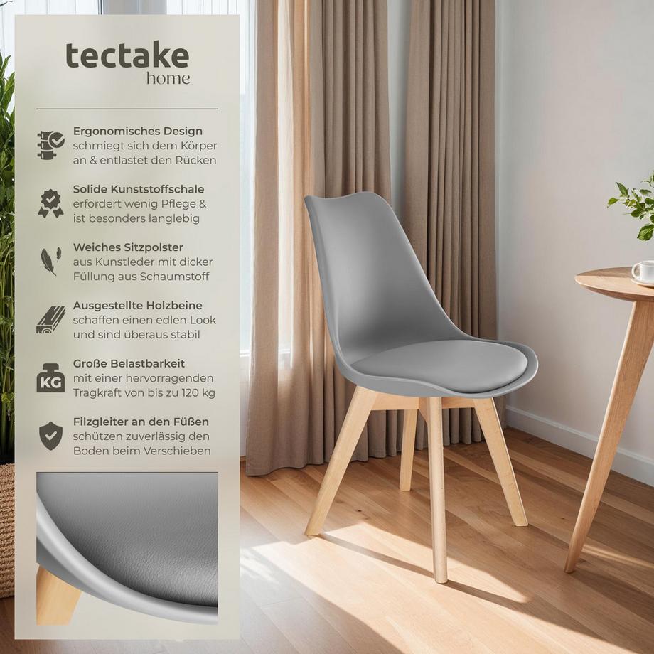 Tectake Set Esszimmerstuhl Frederikke Scandi-Design gepolsterte Sitzfläche, ergonomische Form  