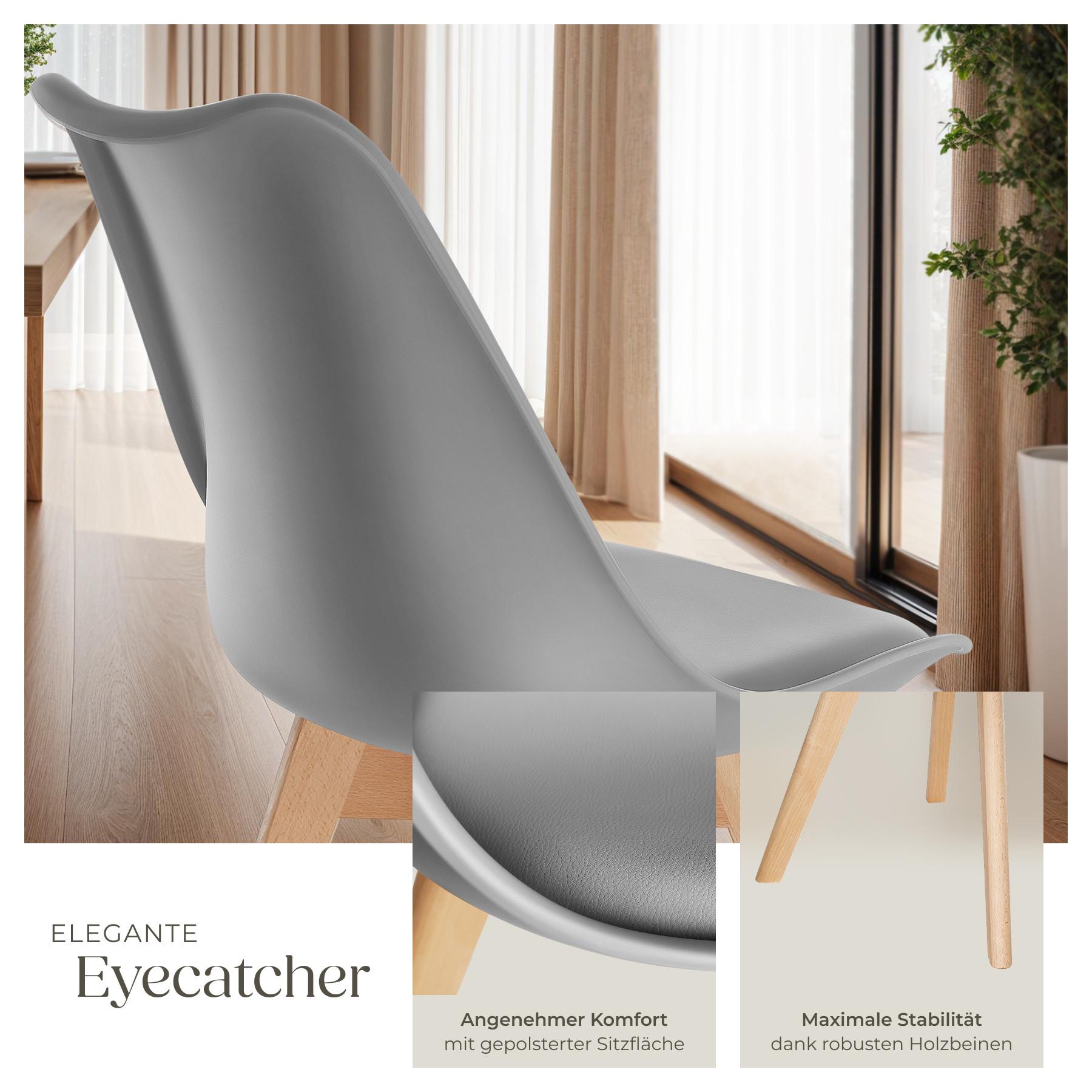 Tectake Set Esszimmerstuhl Frederikke Scandi-Design gepolsterte Sitzfläche, ergonomische Form  