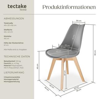 Tectake Set Esszimmerstuhl Frederikke Scandi-Design gepolsterte Sitzfläche, ergonomische Form  