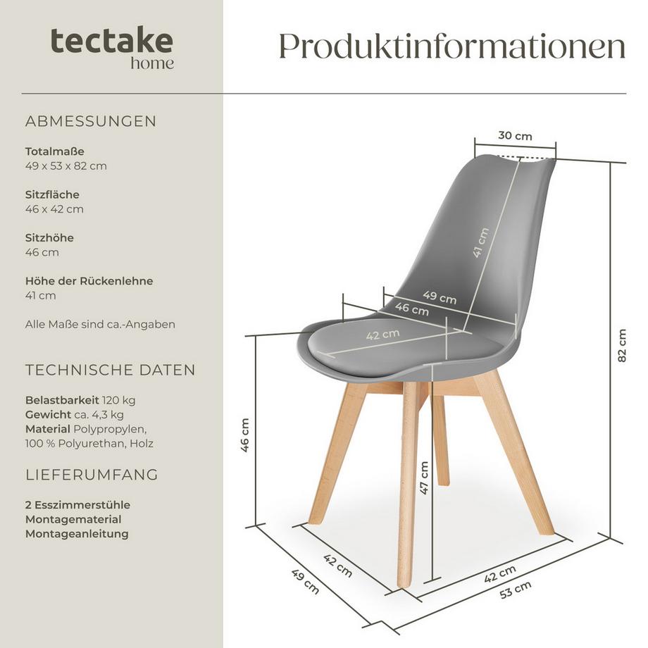 Tectake Set di sedie per sala da pranzo Friederike  Design scandinavo  